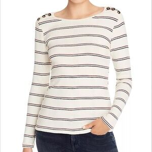 FRAME | Classic Old Money Edie Button Detail Striped Sweater | Size Large